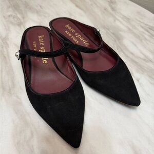 Kate spade Meg retail $198 black pointy suede slip on low square heel rhinestone